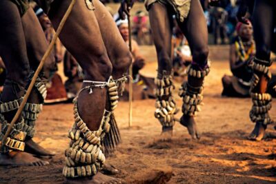 National instrument of Botswana - leg rattles matlhowa, bones marapo, clapping pieces yikandiso and bells ngendjo